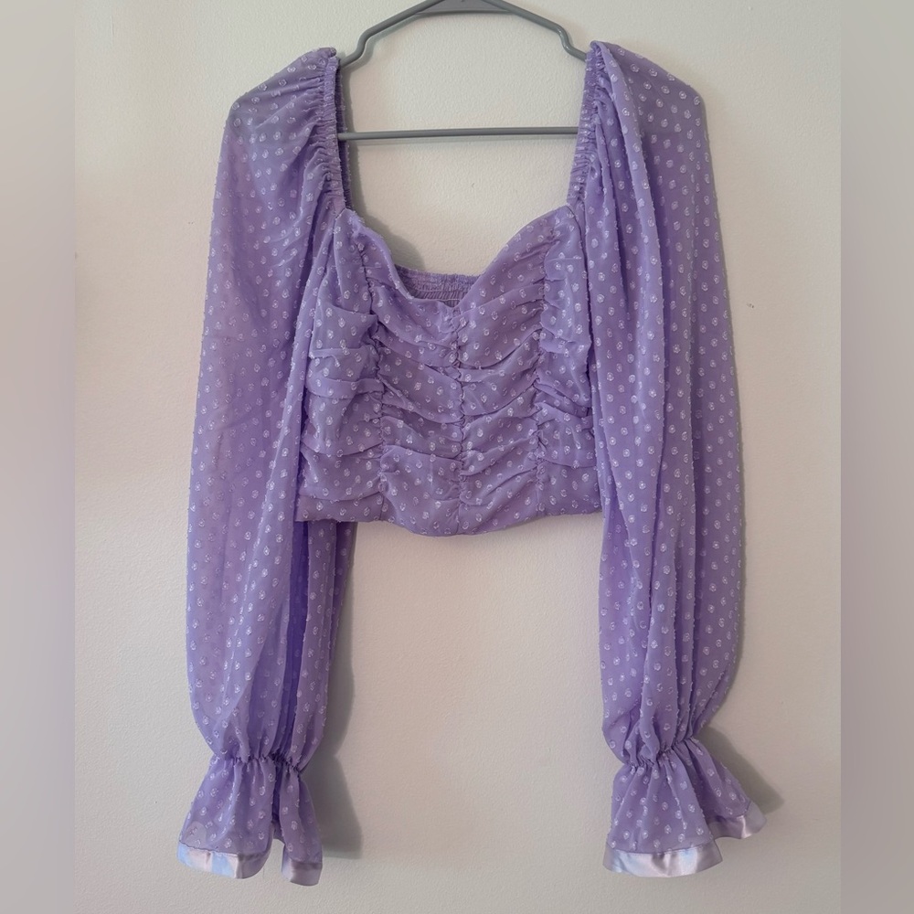 Purple Polka Dot Ruched Blouse